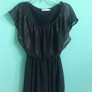 Navy blue flowy dress with gold shimmer